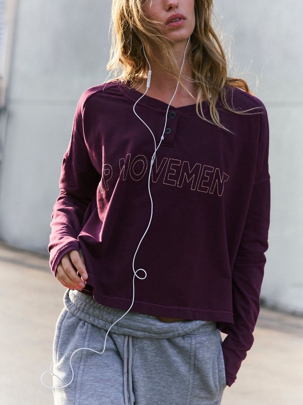 FP Movement Plum Long-Sleeve Henley Sweatshirt